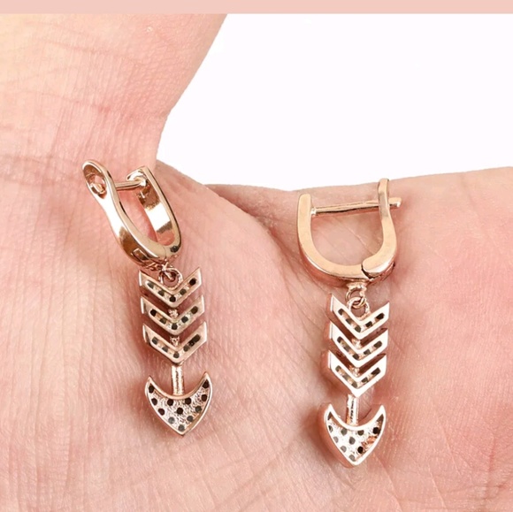 Unique turquoise arrow Rose gold sterling earrings - Picture 2 of 4